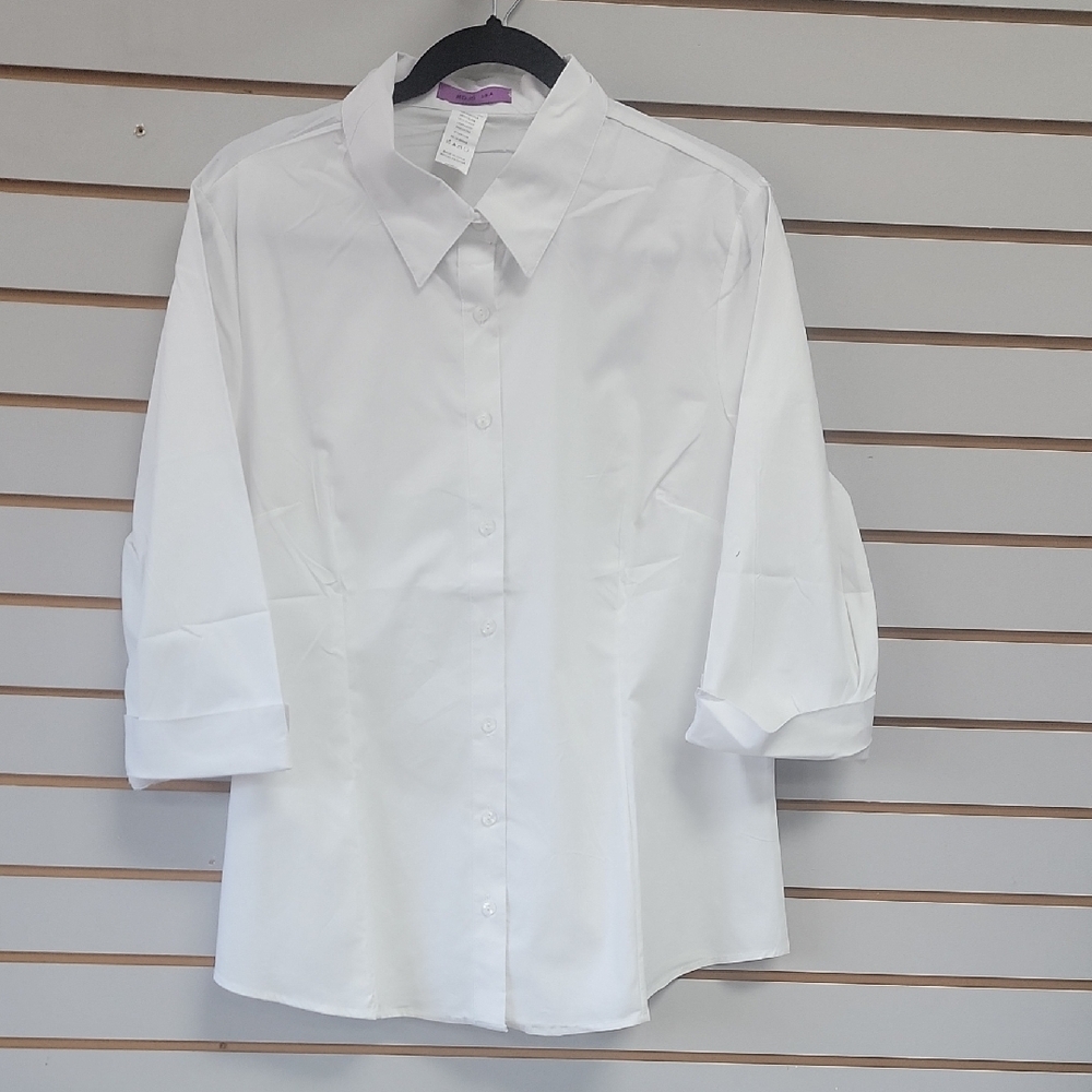 Elegant White Women's Button-Down Shirt. Avaliable In Small Size To 6xl - Picture 5 of 7
